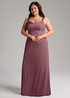 Azazie Denice Bridesmaid Dresses Amethyst Sheath Pleated Stretch Satin Dress image6