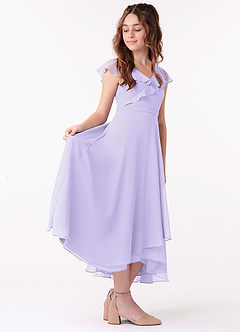 Azazie Posie Junior Lilac A-Line Ruched Chiffon Dress image3