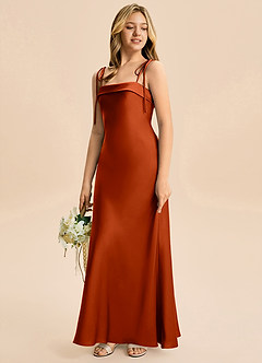 Azazie Willa Junior Paprika Mermaid Bow Stretch Satin Dress image5