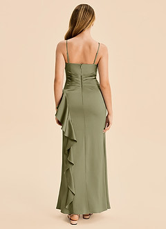 Azazie Lyla Junior Pistachio Mermaid Pleated Stretch Satin Dress image2