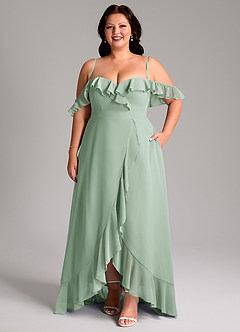 Azazie Lyra Bridesmaid Dresses Agave A-Line Chiffon Convertible Dress image16