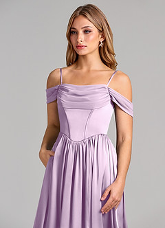 Azazie Raisa Brautjungfernkleider A-Linie Schulterfrei Stretch-Satin Kleid Frostiges Flieder image7