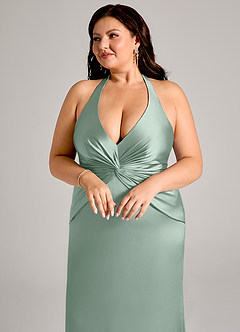 Azazie Valerie Bridesmaid Dresses Agave Mermaid Pleated Stretch Satin Dress image8