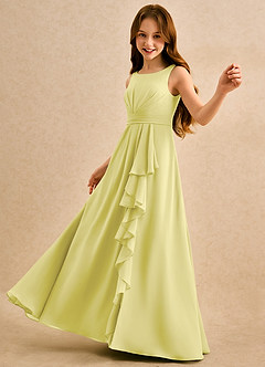 Azazie Chibi Girls Formal Abiti da Ragazza di Fiori Abito A-Line in Chiffon Plissettato Sorbetto Al Limone image5