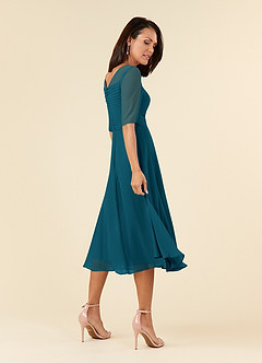 Azazie Naomi Mother of the Bride Dresses Ink Blue A-Line Boatneck Pleated Chiffon Dress image4
