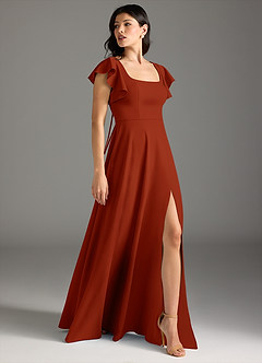 Azazie Bondi Bridesmaid Dresses Rust A-Line Ruched Stretch Crepe Dress image5