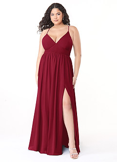 Azazie Aaida Brautjungfernkleider A-Linie Korsett Chiffon Kleid Burgunderrot image7