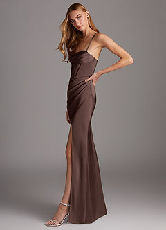 Azazie Brookelle At-home Try On Dresses Agave Sheath Sweetheart Corset Stretch Satin Dress image5