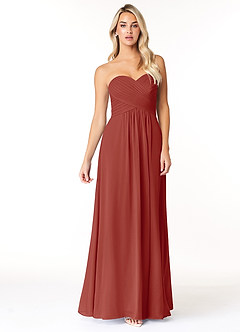 Azazie Yazmin Bridesmaid Dresses Terracotta A-Line Sweetheart Neckline Chiffon Convertible Dress image4
