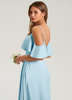 Azazie Jean Bridesmaid Dresses Sky Blue A-Line Off the Shoulder Stretch Satin Dress image7