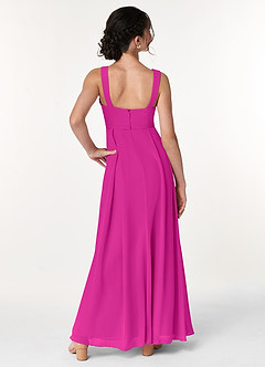 Azazie Simoan Junior Abito A-Line in Chiffon Scollo a Cuore Fucsia image2