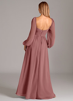 Azazie Alia Bridesmaid Dresses Desert Rose A-Line Long Sleeve Chiffon Dress image4