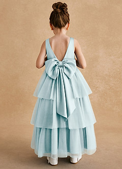 Azazie Megallie Flower Girl Dresses Sea Glass A-Line Bow Tulle Dress image5
