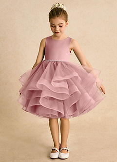 Azazie Tinie Robe Demoiselle D'honneur Fillette Robe Princesse en Tulle Nœud Rose Poussiéreuse image5