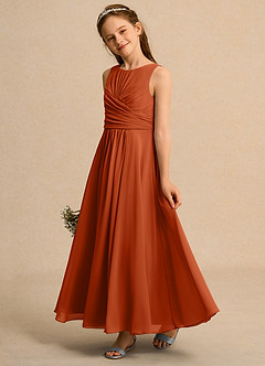 Azazie Ducky Girls Formal Flower Girl Dresses Burnt Orange A-Line Pleated Chiffon Dress image5