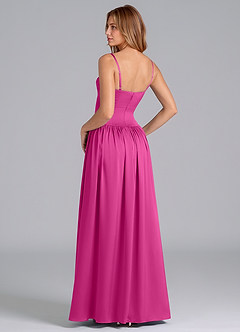 Azazie Kirby Final Sale Fuchsia A-Line Stretch Satin Dress image5