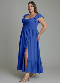Azazie Anaya Robes de demoiselle d'honneur Robe Trapèze en Mousseline de soie Décolleté en cœur Bleu Roi image12