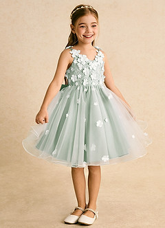 Azazie Junebug Robe Demoiselle D'honneur Fillette Robe Princesse en Tulle Dentelle Ivoire Agave image5