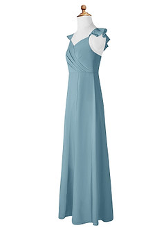 Azazie Amada Junior Abito A-Line in Chiffon Increspato Blu Lunatico image7