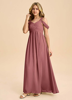 Azazie Lianne Junior Amethyst A-Line Off the Shoulder Chiffon Dress image6