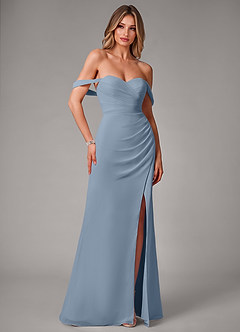Azazie Haisley Jurken voor bruidsmeisjes Converteerbaar Jurk van Chiffon met Kolom Off the Shoulder Stoffig Blauw image3