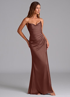 Azazie Claudelle Bridesmaid Dresses Espresso Mermaid Strapless Stretch Satin Dress image4