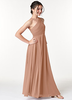 Azazie Kaleigh Junior Champagne Rose A-Line Pleated Chiffon Dress image3