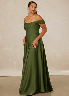 Christian Siriano Bridal for Azazie 1002 Brautjungfernkleider Wandelbar A-Linie Schulterfrei Stretch-Satin Kleid Olivgrün image12