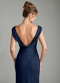 Azazie Kieryn Bridesmaid Dresses Dark Navy Mermaid Pleated Floral Burnout Dress image2