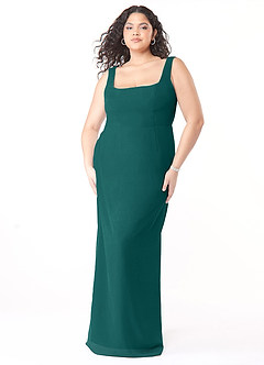 Azazie Flori Bridesmaid Dresses Peacock Sheath Square Neckline Chiffon Dress image9