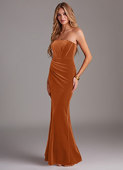 Azazie Larisa Vestidos de damas de honor Vestido de Naranja Quemada de terciopelo de Corte Recto Convertible con Sin tirantes image3