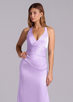 Azazie Amelie Bridesmaid Dresses Lilac A-Line Pleated Stretch Satin Dress image6