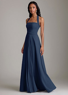 Azazie Clarisa Bridesmaid Dresses Dark Navy A-Line Pleated Chiffon Dress image6