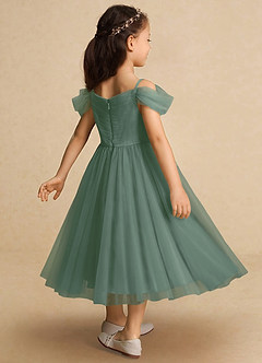 Azazie Lizzette Flower Girl Dresses Eucalyptus A-Line Ruched Tulle Dress image2