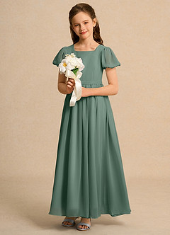 Azazie Joss Flower Girl Dresses Eucalyptus A-Line with Sleeves Chiffon Dress image12