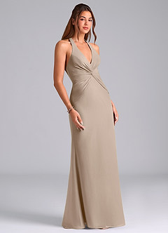 Azazie Valerie Brautjungfernkleider Meerjungfrau-Linie Plissee Chiffon Kleid Taupe image3