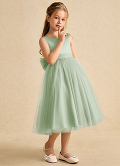 Azazie Winnie vestidos de niña de las flores Vestido de Salvia Polvorienta de Tul de Princesa con Lazo image6