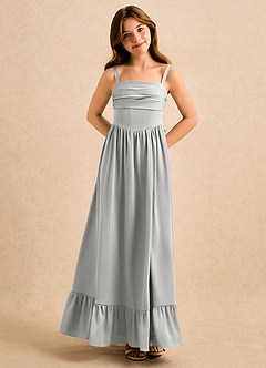 Azazie Maisie Girls Formal Robe Demoiselle D'honneur Fillette Robe Trapèze en Satin extensible Rayé Argent image4