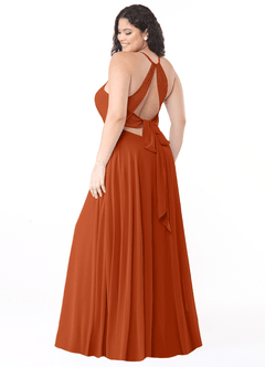 Azazie Evalleen Bridesmaid Dresses Burnt Orange A-Line Pleated Chiffon Dress image8