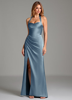 Azazie Serenity Brautjungfernkleider Meerjungfrau-Linie Herzausschnitt Stretch-Satin Kleid Staubblau image4