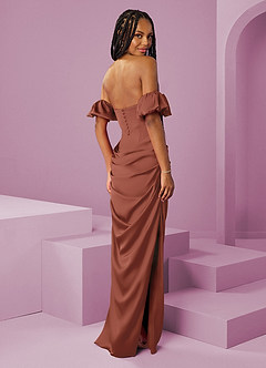 Barbie ♥ Azazie Bridesmaid Dresses Auburn Sheath Off the Shoulder Stretch Satin Convertible Dress image2