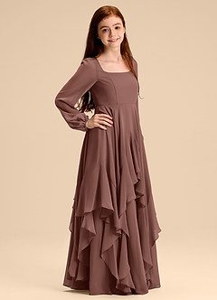 Azazie Clara Junior Abito A-Line in Chiffon Blusa Espresso image4