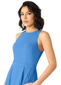 Azazie Lindie Bridesmaid Dresses Blue Jay A-Line Scoop Pleated Chiffon Dress image4