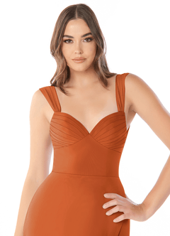 Azazie Audre Bridesmaid Dresses Cinnamon Mermaid Pleated Chiffon Dress image5