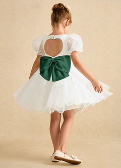 Azazie Debbie vestidos de niña de las flores Vestido de Marfil Verde Oscuro de Organza de Princesa con Escote de Corazón image6