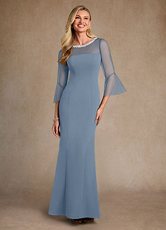 Azazie Bellevie Mère de la mariée Robes Robe Fourreau en Crêpe Élastique Perlé Bleu Poussiéreux image1
