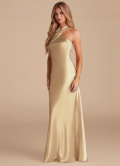 Azazie Doretta Bridesmaid Dresses Champagne Mermaid Bow Metallic Satin Dress image4