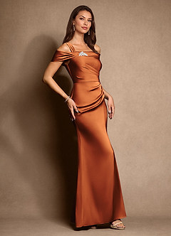 Azazie Altonia Mère de la mariée Robes Robe Sirène en Satin extensible Épaule décolletée Cannelle image2