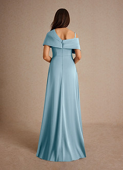Azazie Milton Mother of the Bride Dresses Moody Blue A-Line Pleated Stretch Satin Dress image4