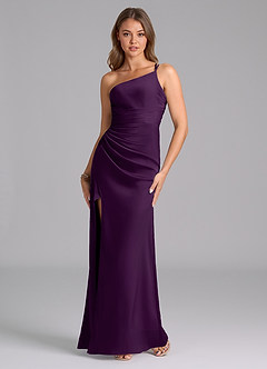 Azazie Eren Brautjungfernkleider Meerjungfrau-Linie One-Shoulder Stretch-Satin Kleid Traube image2